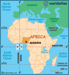 Map of Africa pointing to Nigeria